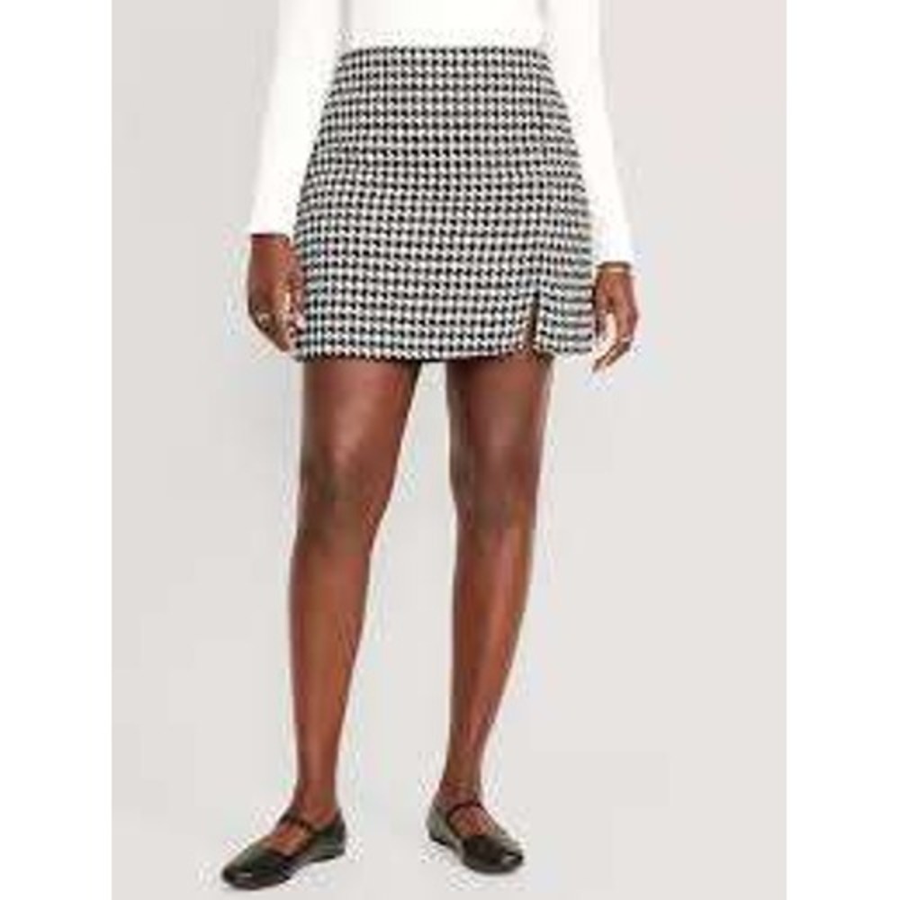 Old Navy Womens Houndstooth Mini Skirt Black White Side‎ Slit XL NWT